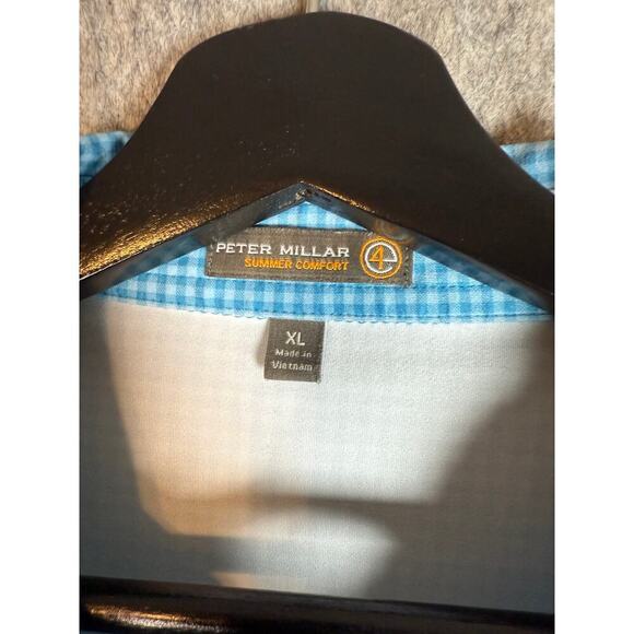 Peter Millar Summer Comfort Torrey Pines Blue Checkered Performance Polo - XL - Picture 4 of 6